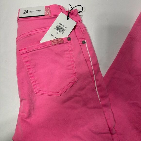 7 For All Mankind Pink High Waist Slim Kick Jeans 24 - Picture 6 of 8